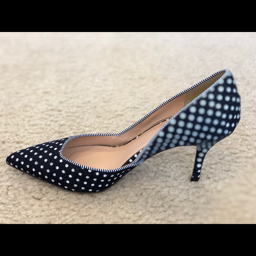 J.Crew Colette D’Orsay Navy Polka Dot Heels $278 - Picture 5 of 6